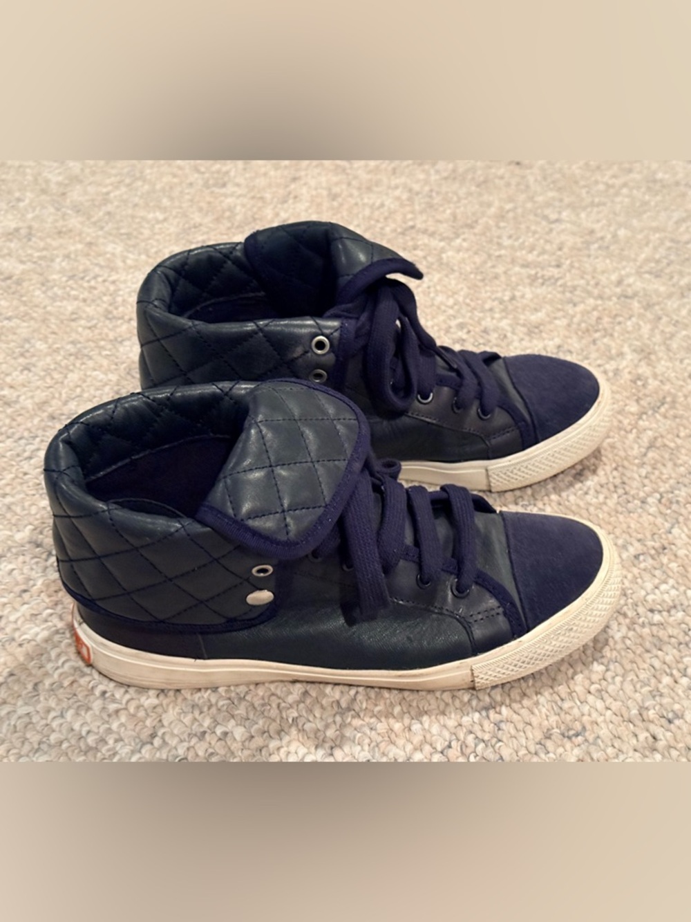 Tory Burch Quilted Navy High-Top Leather Sneakers